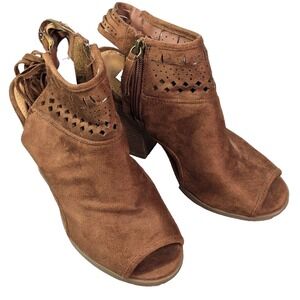Not Rated Sandal Women's Brown Size 7 Boho Block Heel Peep Toe Chunky‎ Size Zip